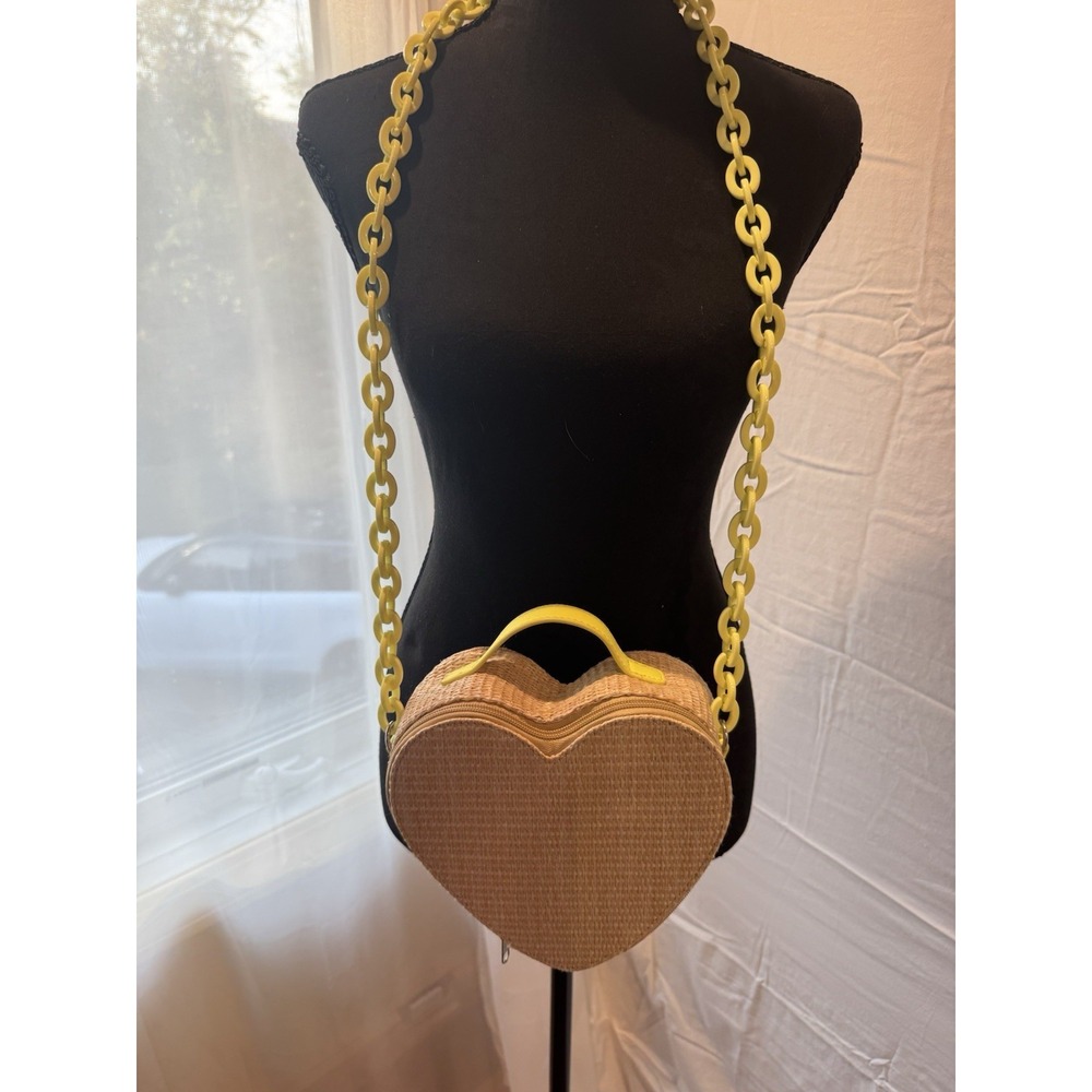 Heart Shaped Basket Crossbody Purse Zip Around Chunky Yellow Melamine Chain - Picture 5 of 16